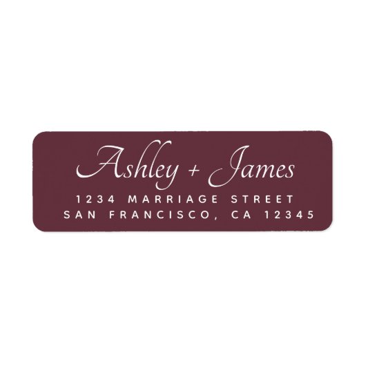 Elegant Script Burgundy Wedding Return Address Etiket (Voorkant)