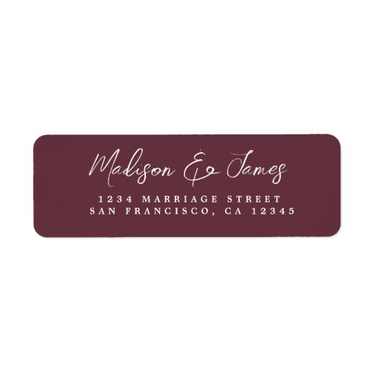 Elegant Script Burgundy Wedding Return Address Etiket (Voorkant)