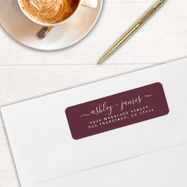Elegant Script Burgundy Wedding Return Address Etiket