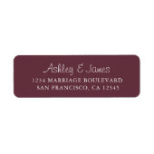 Elegant Script Burgundy Wedding Return Address Etiket (Voorkant)