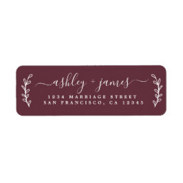 Elegant Script Burgundy Wedding Return Address Etiket