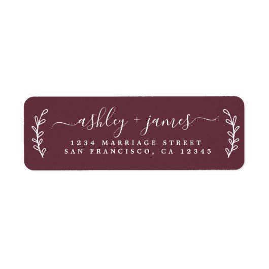 Elegant Script Burgundy Wedding Return Address Etiket (Voorkant)