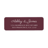 Elegant Script Burgundy Wedding Return Address Etiket (Voorkant)