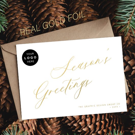 Elegant script business LOGO bedrijfsgoud Folie Feestdagenkaart