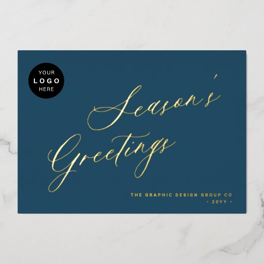 Elegant script business LOGO bedrijfsgoud Folie Feestdagenkaart (Voorkant)