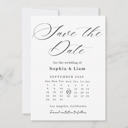 Elegant Script Calendar Save the Date Card Kaart (Voorkant)