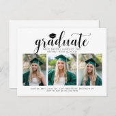 Elegant Script Calligrafie Afstudeerfoto 3  Uitnodiging Briefkaart (Voorkant / Achterkant)