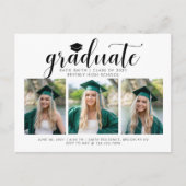 Elegant Script Calligrafie Afstudeerfoto 3 Uitnodiging Briefkaart (Voorkant)