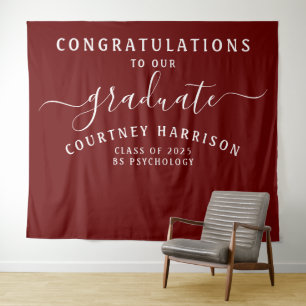 Elegant Script Calligrafie Afstuderen Maroon Wandkleed