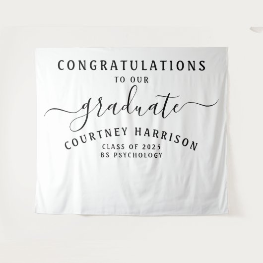 Elegant Script Calligrafie Afstuderen | Wit Wandkleed (Voorkant (horizontaal))