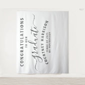 Elegant Script Calligrafie Afstuderen | Wit Wandkleed (Voorkant)