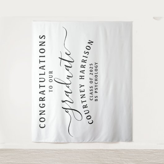 Elegant Script Calligrafie Afstuderen | Wit Wandkleed (Voorkant)