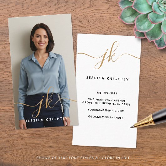 Elegant Script Calligrafie Monogram Logo Foto Visitekaartje
