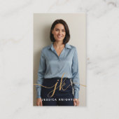 Elegant Script Calligrafie Monogram Logo Foto Visitekaartje (Voorkant)