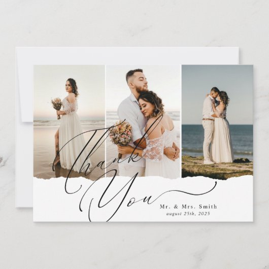 Elegant Script Calligraphy 3 Fotocollage Trouwen Bedankkaart (Voorkant)