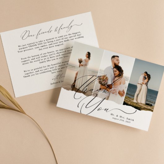 Elegant Script Calligraphy 3 Fotocollage Trouwen Bedankkaart