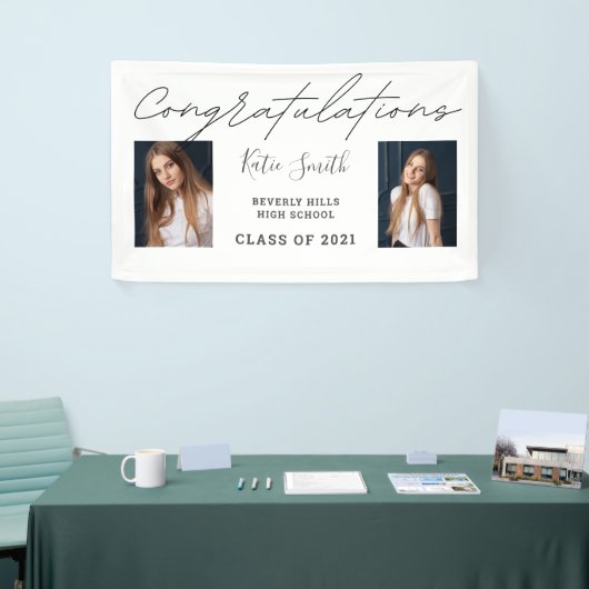 Elegant Script Calligraphy Afstuderen 2 Foto Spandoek (Beurs)