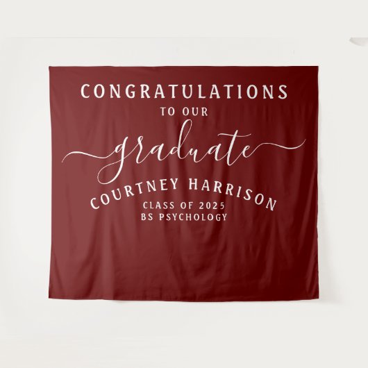 Elegant Script Calligraphy Afstuderen | Maroon Wandkleed (Voorkant (horizontaal))