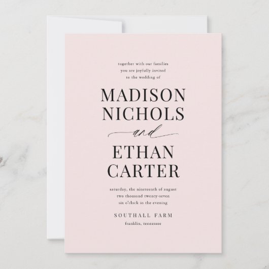 Elegant Script Calligraphy Blush Pink Wedding Kaart (Voorkant)