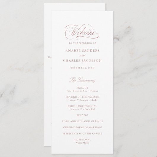 Elegant Script Calligraphy Blush Wedding Program Programmakaart (Voorkant / Achterkant)