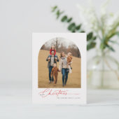 Elegant Script Calligraphy Family Photo Christmas Feestdagenkaart (Staand voorkant)