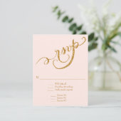 Elegant Script Calligraphy Gold Glitter Wedding RSVP Kaartje (Staand voorkant)