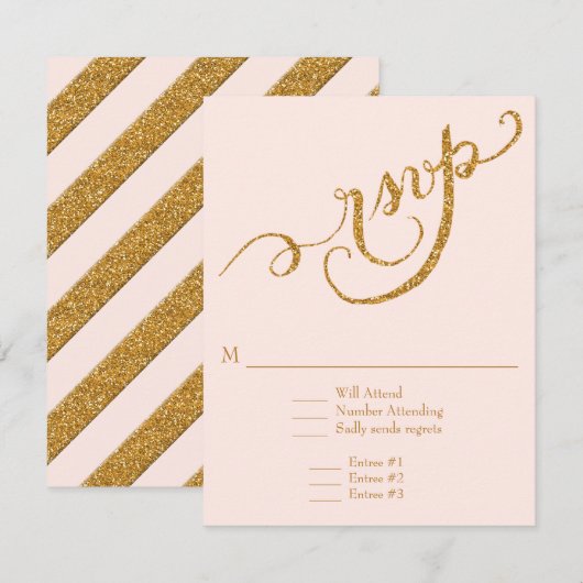 Elegant Script Calligraphy Gold Glitter Wedding RSVP Kaartje (Voorkant / Achterkant)