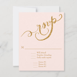 Elegant Script Calligraphy Gold Glitter Wedding RSVP Kaartje