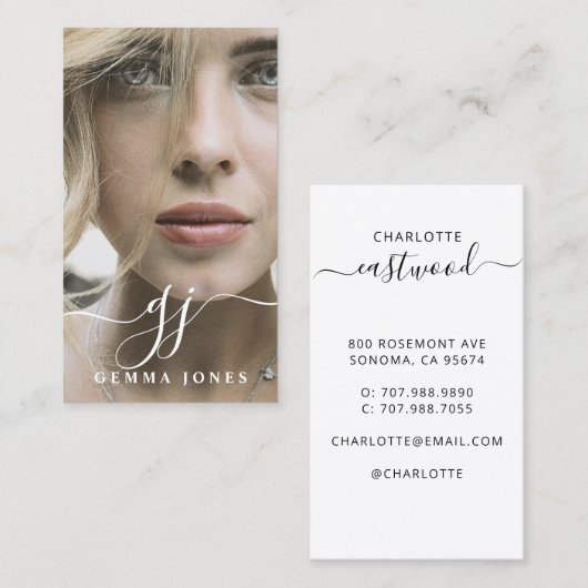 Elegant Script Calligraphy Monogram Logo & Foto Visitekaartje (Voorkant / Achterkant)