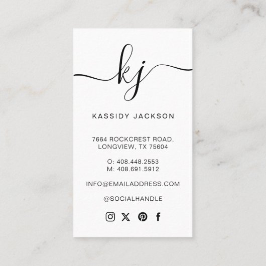 Elegant Script Calligraphy Monogram Logo & Foto Visitekaartje (Achterkant)