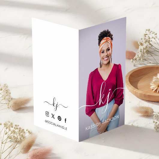 Elegant Script Calligraphy Monogram Logo & Foto Visitekaartje