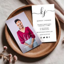 Elegant Script Calligraphy Monogram Logo & Foto Visitekaartje