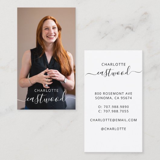 Elegant Script Calligraphy Monogram Logo & Foto Visitekaartje (Voorkant / Achterkant)