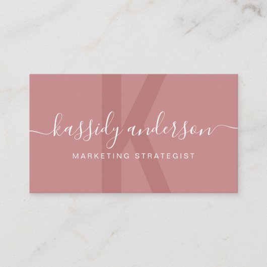 Elegant Script Calligraphy Monogram Logo Roze Visitekaartje (Voorkant)