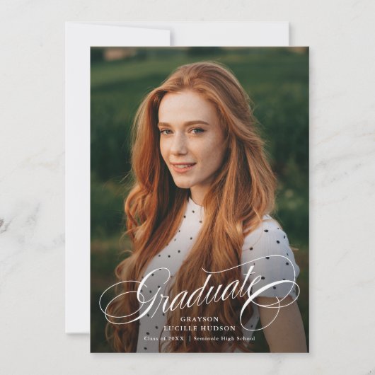 Elegant Script Calligraphy Photo Afstuderen Kaart (Voorkant)