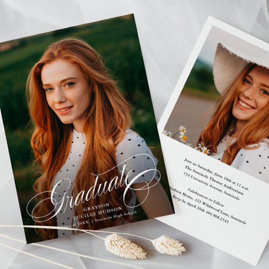 Elegant Script Calligraphy Photo Afstuderen Kaart