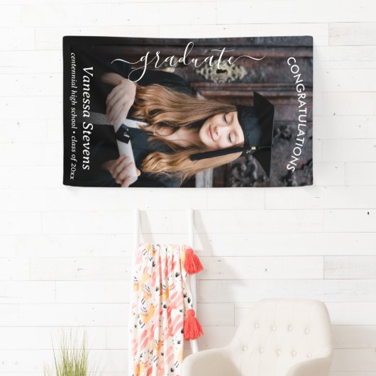 Elegant Script Calligraphy Photo Afstuderen Spandoek (Insitu)