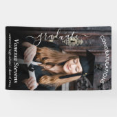 Elegant Script Calligraphy Photo Afstuderen Spandoek (Horizontaal)