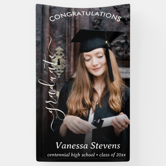 Elegant Script Calligraphy Photo Afstuderen Spandoek (Verticaal)