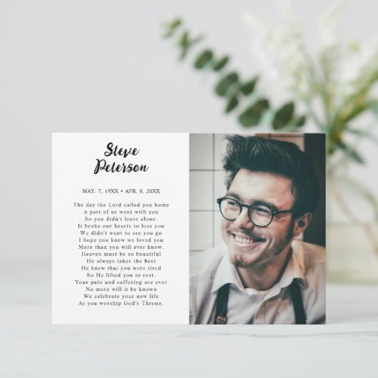 Elegant Script Calligraphy Photo Sympathy Funeral Bedankkaart (Staand voorkant)