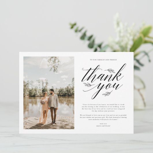 Elegant Script Calligraphy Photo Weduwen Bedankkaart (Staand voorkant)