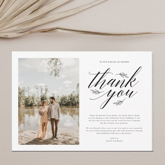 Elegant Script Calligraphy Photo Weduwen Bedankkaart