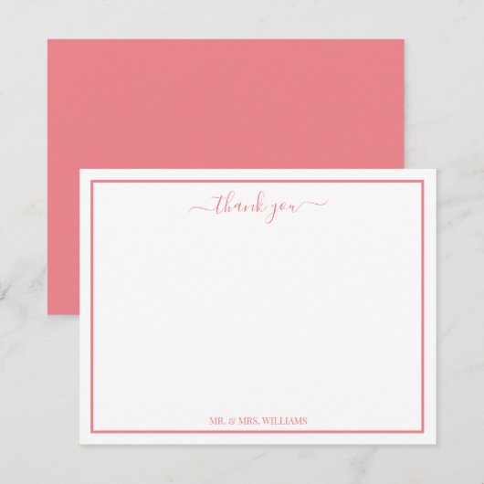 Elegant Script Calligraphy Pink Hartelijk dank Notitiekaartje (Voorkant / Achterkant)