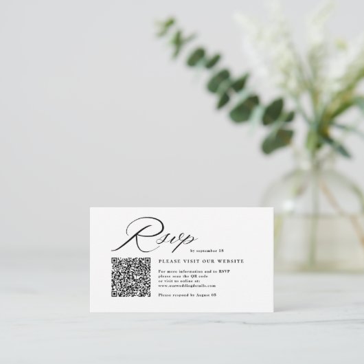 Elegant Script Calligraphy & QR Code Wedding RSVP  Informatiekaartje (Staand voorkant)