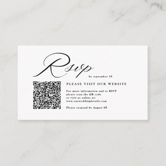 Elegant Script Calligraphy & QR Code Wedding RSVP Informatiekaartje (Voorkant)