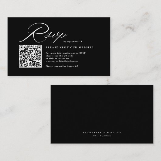 Elegant Script Calligraphy & QR Code Wedding RSVP  Informatiekaartje (Voorkant / Achterkant)