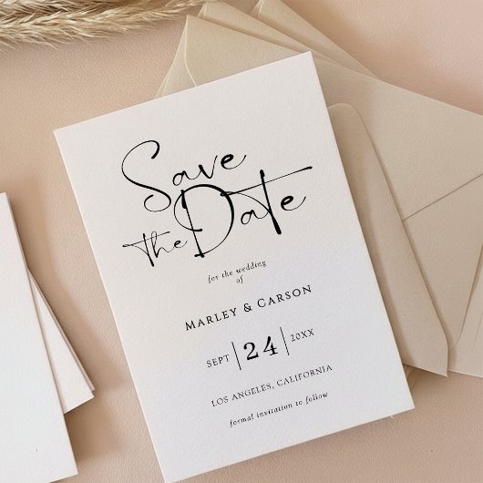 Elegant Script Calligraphy Save The Date Wedding Kaart