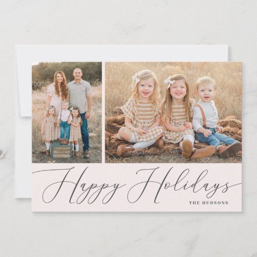Elegant Script Calligraphy Simple 2 Photo Holiday Feestdagenkaart (Voorkant)
