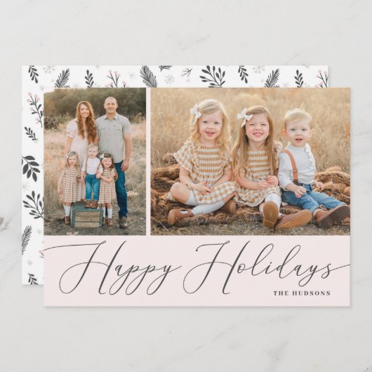 Elegant Script Calligraphy Simple 2 Photo Holiday Feestdagenkaart (Voorkant / Achterkant)