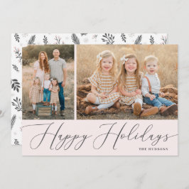 Elegant Script Calligraphy Simple 2 Photo Holiday Feestdagenkaart